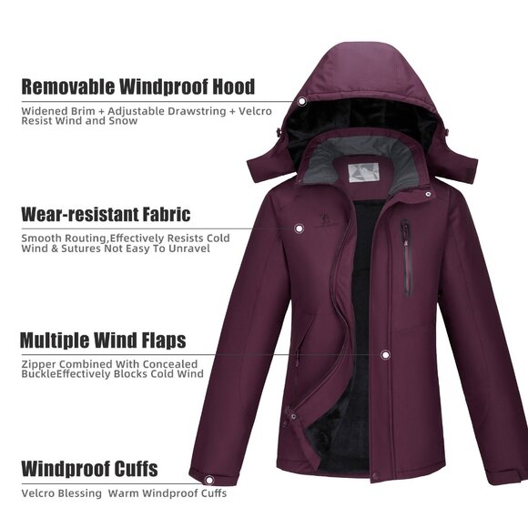 Purple Waterproof Jacket Snowboarding Clothes with Hood XXXL - Picture 6 of 7